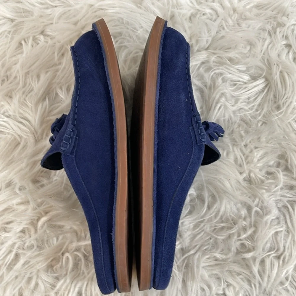 JEFFREY CAMPBELL Tassel Leather Slip On Loafer Mule Dark Blue Suede Size 8.5 - Picture 9 of 14